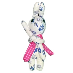 Floral Bunny Plush Toy with Pink Polka Dot Scarf