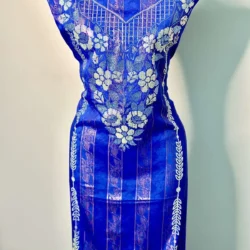 Elegant Traditional Blue Dress with Intricate Floral Embroidery