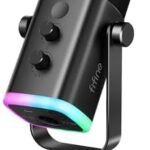 ميكروفون FIFINE ديناميكي بتقنية XLR/USB لتسجيل البودكاست، وميكروفون للألعاب والبث المباشر على أجهزة الكمبيوتر مع إضاءة RGB، ومقبس سماعات رأس، وميكروفون صوتي للغناء على يوتيوب -
