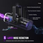 ميكروفون FIFINE ديناميكي بتقنية XLR/USB لتسجيل البودكاست، وميكروفون للألعاب والبث المباشر على أجهزة الكمبيوتر مع إضاءة RGB، ومقبس سماعات رأس، وميكروفون صوتي للغناء على يوتيوب - - Image 4