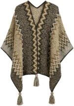 Women’s Poncho Shawl Boho Zigzag Knit Wrap Open Front Warming Cardigan Sweater with Tassels (Beige) Buy Online at Best Price in UAE - Amazon.ae