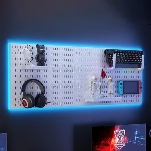 مجموعة XICEN متعددة الاستخدامات من الألواح بفتحات، منظم حائط مع 4 ألواح بلاستيكية (29 * 41 سم) و19 ملحق، تنظيم منزلي ومكتبي وإعداد ألعاب بسهولة مع حلول تعليق قابلة للتخصيص (أبيض)