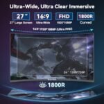 Great voell شاشة ألعاب مقاس 27 بوصة، 180 هرتز، FHD (1920×1080 بكسل)، HDR، 99% sRGB، FreeSync، مضادة للضوء الأزرق، قابلة للتثبيت على الحائط VESA، HDMI 2.0 وDP 1.4، قابلة للتعديل بالميل، شاشة كمبيوتر - Image 3