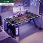 مكتب ألعاب كبير 100×60×75 سم، طاولة ألعاب كبيرة مريحة، محطة عمل للاعب السباق، مكتب كمبيوتر محمول وحاسوب شخصي للمنزل والمكتب - أسود - Image 6