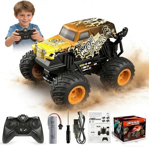 العاب شاحنة مونستر من لومينلي - شاحنة مونستر بجهاز تحكم عن بعد مع ضوء وموسيقى، العاب ديناصور للاطفال، شاحنة تعمل بجهاز تحكم عن بعد بمقياس 120 مع دوران وانجراف 360 درجة، سيارة بجهاز تحكم عن بعد