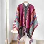 Women’s Poncho Shawl Boho Zigzag Knit Wrap Open Front Warming Cardigan Sweater with Tassels (Beige) Buy Online at Best Price in UAE - Amazon.ae - Image 2
